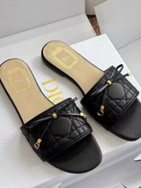 Dior Quilted Leather Bow Slides